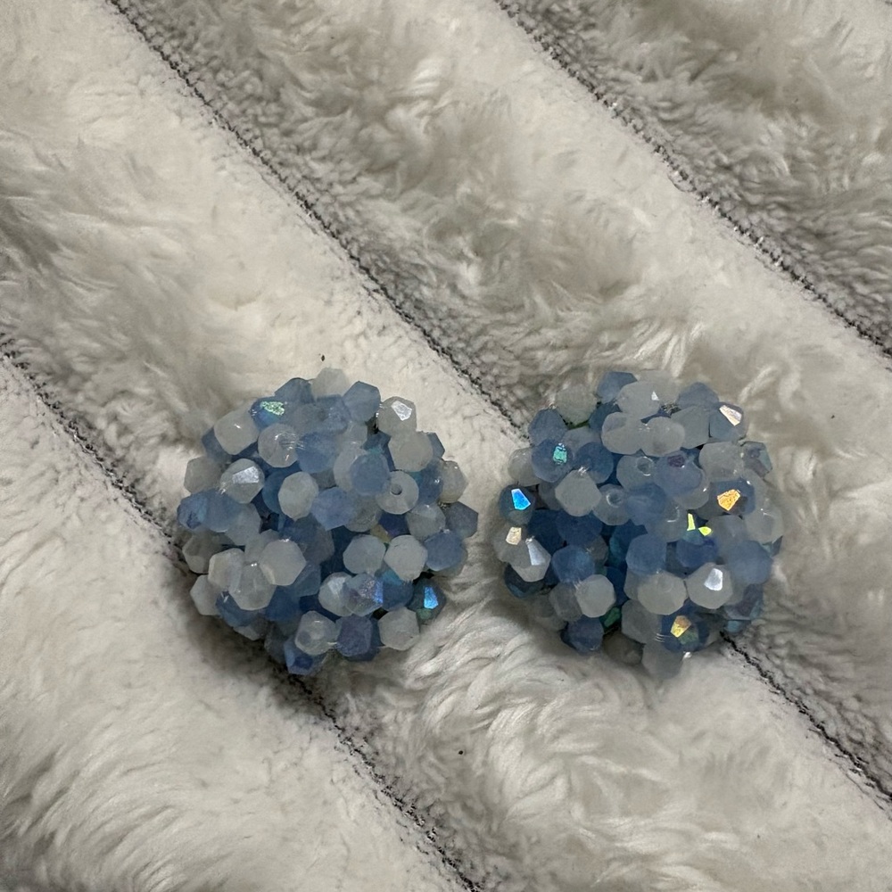 Blue Beaded Cluster Earrings